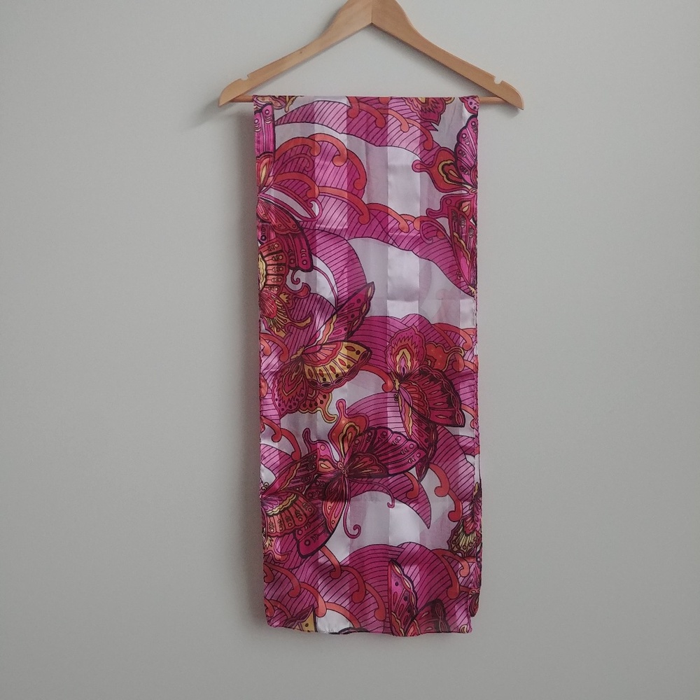 Y2K Lightweight Silky Butterfly Scarf White Pink